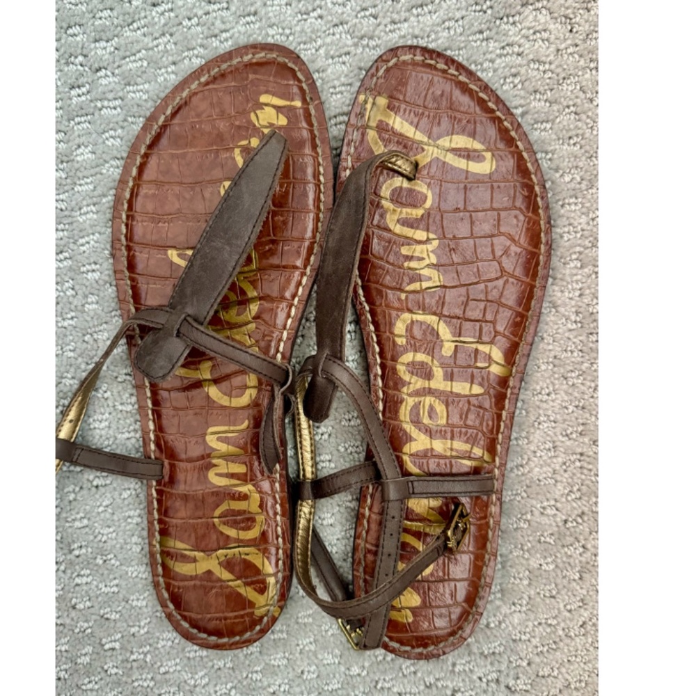 Sam Edelman Gigi Flat T-Strap Thong Sandal Brown Size 8 M